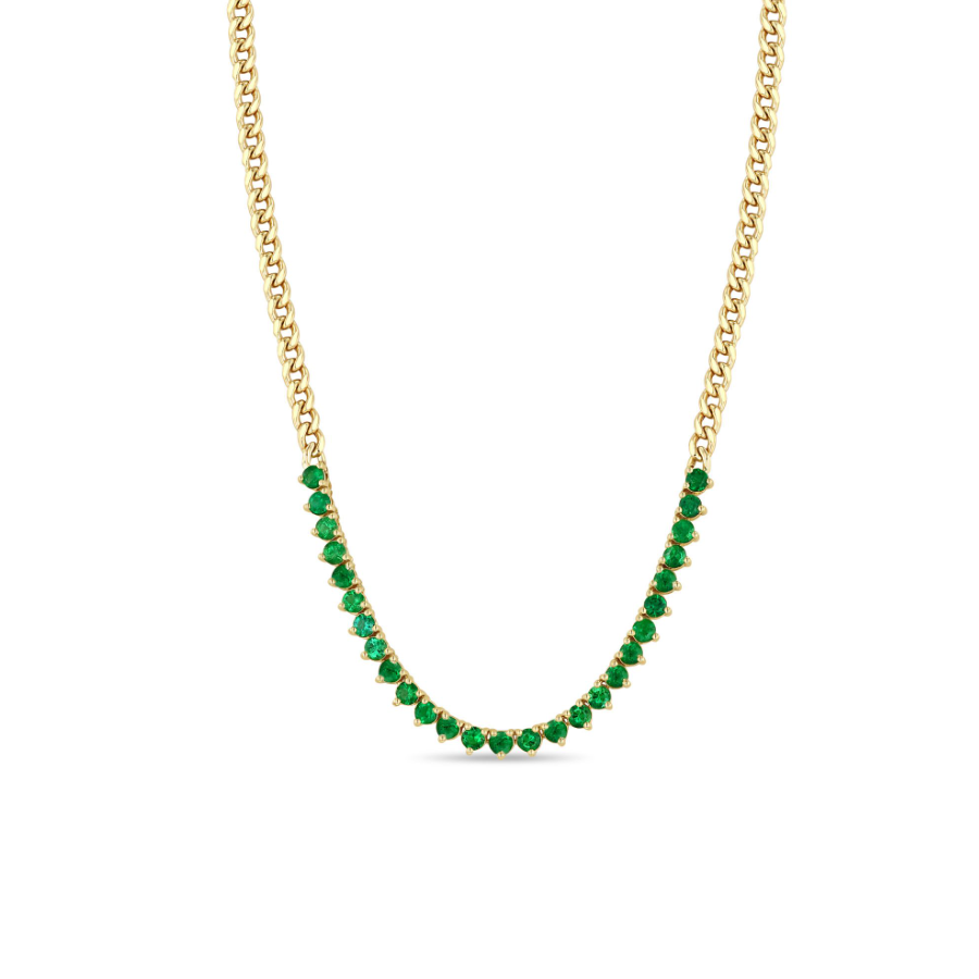 zoe chicco, emerald tennis segment necklace, tennis necklace, emerald tennis necklace
