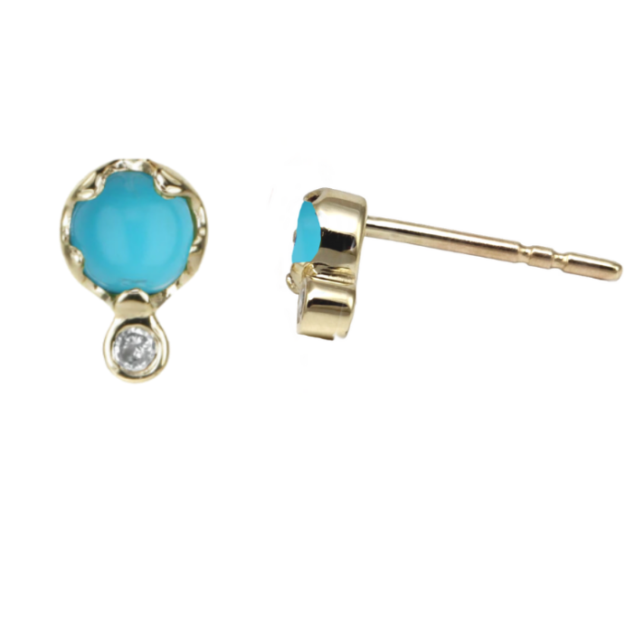 zahava heirlooms, turquoise and diamond earrings, december birthstone earrings, turquoise studs