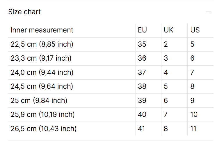Hasbeens sizing 2025