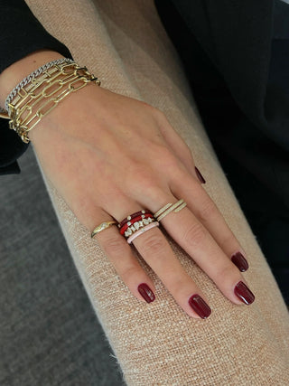 EF Collection 3 Diamond & Crimson Enamel Stack Ring