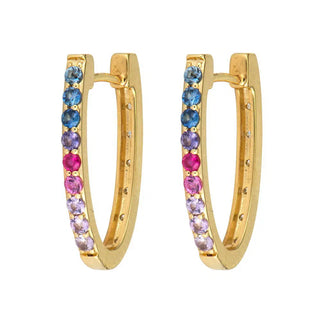 Three Stories Medium Double Sided Oval Sapphire and Diamond Hoop