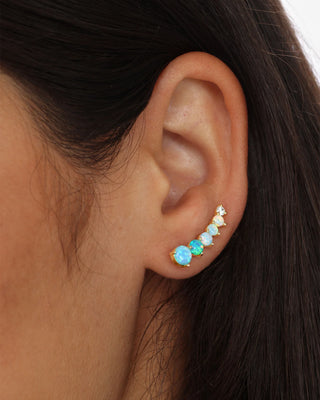 Melinda Maria, Melinda Maria earrings, Jewelry, Melinda Maria Gold Accessories, Accessory, Fashion Jewelry, Gold Earrings, Gold Hoops, Earring, Hoops, Melinda Maria Gold Hoop Earrings, Melinda Maria opal ear crawler earrings, Melinda maria gold and blue opal ombre ear crawlers, ear crawlers