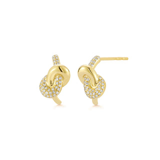 EF Collection Diamond and Gold Love Knot Stud Earring