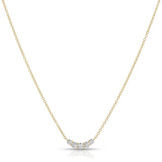 Gold necklace with small diamonds on a white background EF Collection Graduated Diamond Arc Necklace