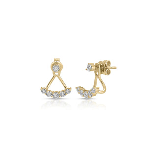 Gold earrings with diamond accents on a white background EF Collection Graduated Diamond Ear Jacket