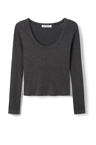 product shotPerfect White Tee Josie Sweater Rib Long Sleeve U Neck Charcoal
