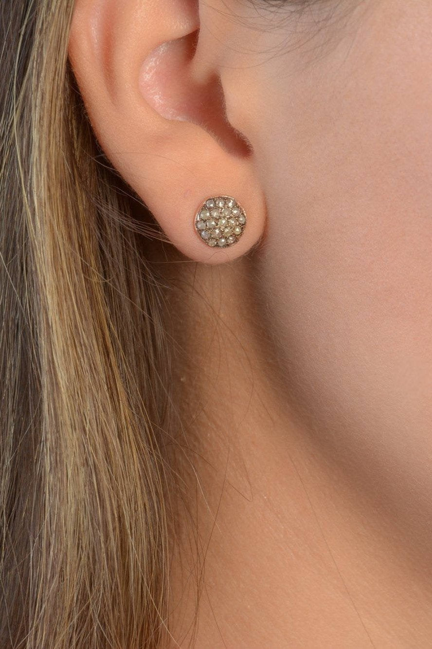 Kisufim Rose Cut Diamonds Huggie Hoop Earrings, rose gold earrings, rose gold hoop earrings, rose gold, Kisufim jewelry, hoop earrings, hoops, rose gold hoops, Kisufim Round Pave Diamond Earrings, Diamond earrings, rose gold diamond earrings, vintage jewelry, vintage earrings, Kisufim Diamond and Emerald Flower Earrings, flower earrings, diamond stud earrings, Kisufim jewelry diamond stud earrings, rose gold diamond stud earrings