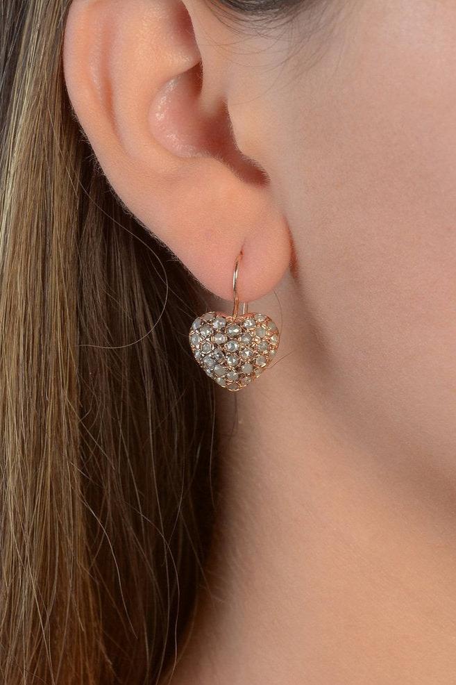 Kisufim Rose Gold Heart Shaped Earrings,, rose gold earrings, rose gold hoop earrings, rose gold, Kisufim jewelry, hoop earrings, hoops, rose gold hoops, Kisufim Round Pave Diamond Earrings, Diamond earrings, rose gold diamond earrings, vintage jewelry, vintage earrings, Kisufim Diamond and Emerald Flower Earrings, flower earrings, Blue Labradorite Vintage style round earrings, round earrings, blue earrings