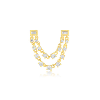 EF Collection Baguette Double Diamond Chain Stud Earring
