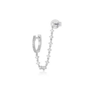 EF Collection Diamond Mini Huggie and Prong Set Chain Stud Earring