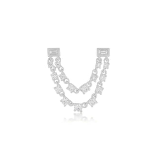 EF Collection Baguette Double Diamond Chain Stud Earring