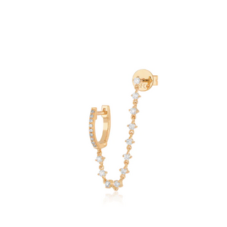 EF Collection Diamond Mini Huggie and Prong Set Chain Stud Earring