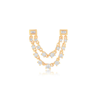 EF Collection Baguette Double Diamond Chain Stud Earring