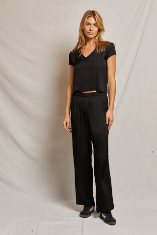 Perfect White Tee Camille Luxe Satin Pant True Black