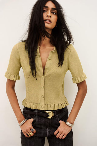 Ba&sh Cardigan Zibo Dore. Model is wearing the cardigan and this image is shot up closer. 