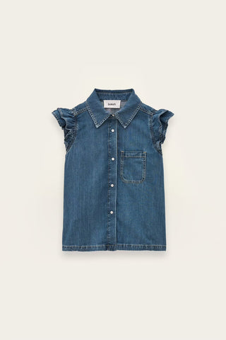 Ba&sh Shirt Yoyo Blue Jeans. Product is shot on white background. 
