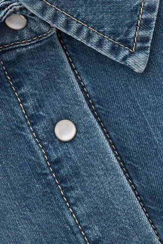 Ba&sh Shirt Yoyo Blue Jeans. Product is shot up close 