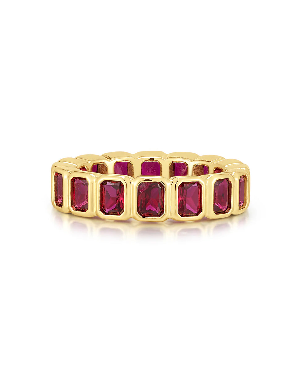 Luv AJ Bezel Emerald Ballier Ring-Ruby Red-Gold-Size 6