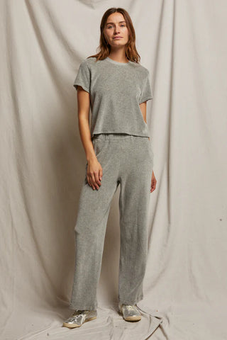 Perfect White Tee Holly Velour Relaxed Wide Leg Sweat Pant Heather Grey