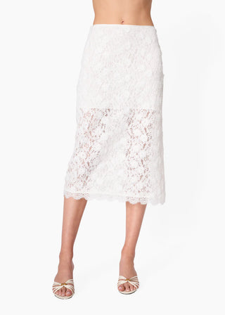 Cami NYC Aylin Lace Midi Skirt White. Product shot on white background. 