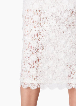Cami NYC Aylin Lace Midi Skirt White. Product shot up close on white background. 