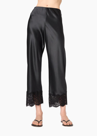 Cami NYC Bristol Mid Rise Lace Pant Black. Pants are shot up close on white background. 