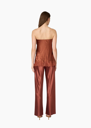 Cami NYC Bristol Mid Rise Pant Affogato. Model is turned around in product against white background. 