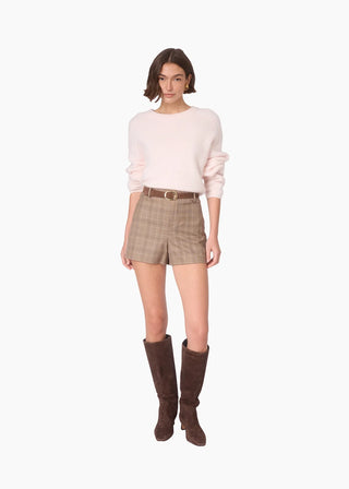 Cami NYC Niall Cashmere Sweater Light Pink. Model is wearing product. 
