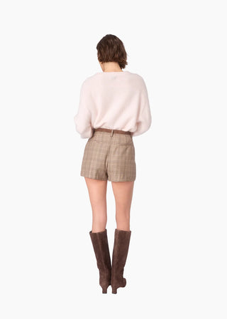 Cami NYC Niall Cashmere Sweater Light Pink. Model is wearing product. 