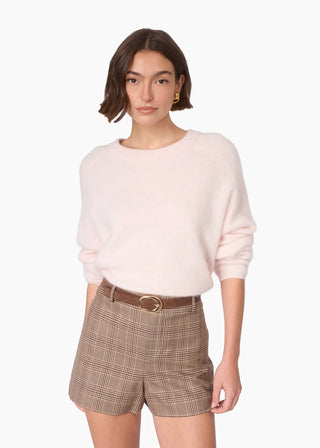 Cami NYC Niall Cashmere Sweater Light Pink. Model is wearing product. 