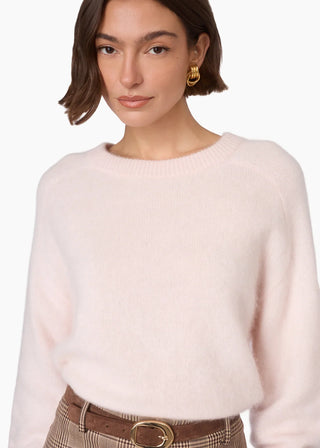 Cami NYC Niall Cashmere Sweater Light Pink. Model is wearing product. 