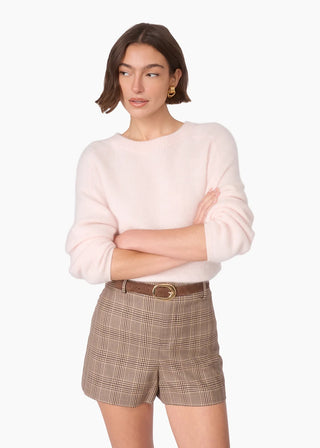 Cami NYC Niall Cashmere Sweater Light Pink. Model is wearing product. 