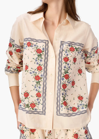 Cami NYC Rafella Silk Cotton Top HRBAN. Top is shot up on close on model. Image is shot on white background. 