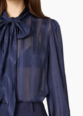 Cami NYC Rema Jacquard Top Navy. Product is zoomed in on and image is shot on white background.