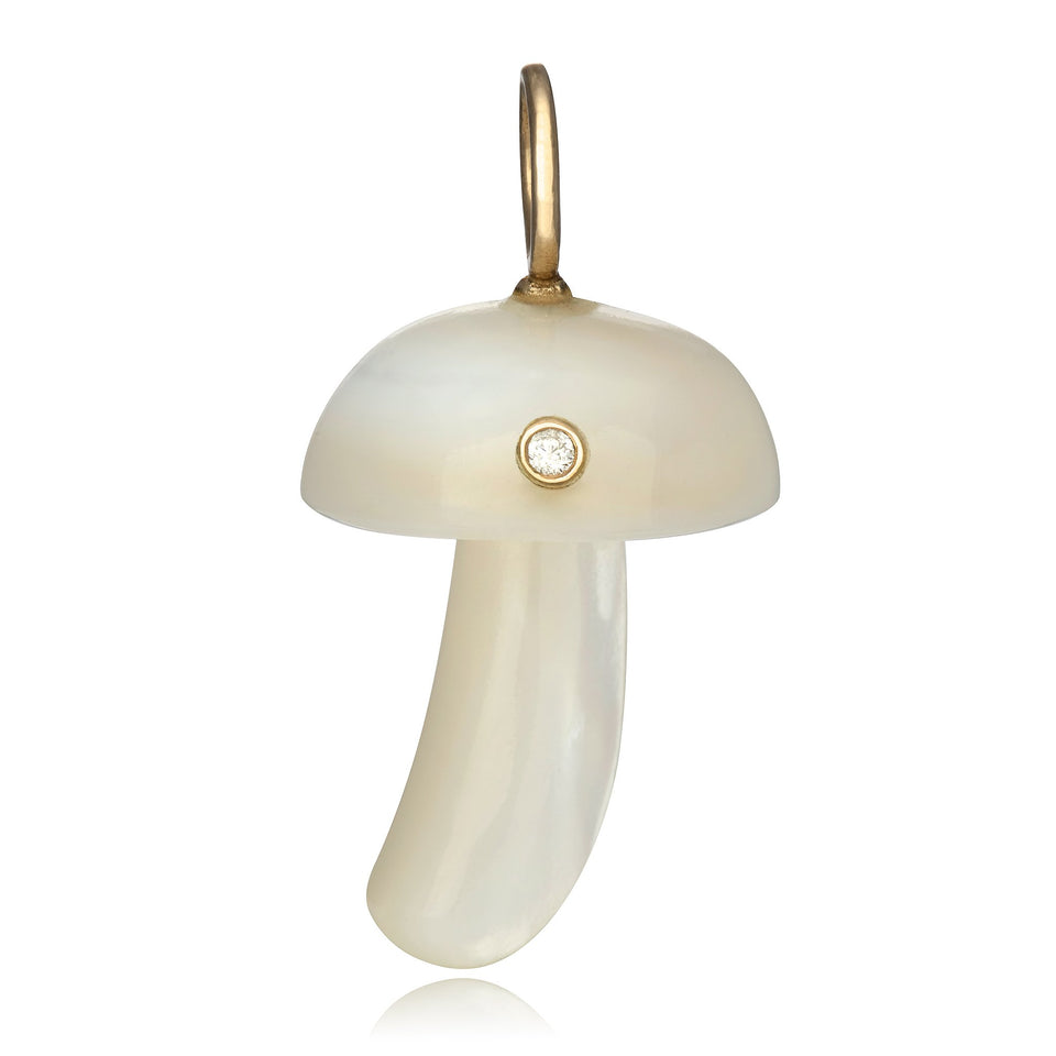 Maura Green Magic Mushroom Charm Hand Carved From Mother Of Pearl With Diamond