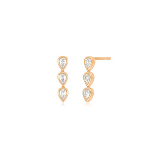 EF Collection Bezel Set Triple Diamond Pear Stud Earring