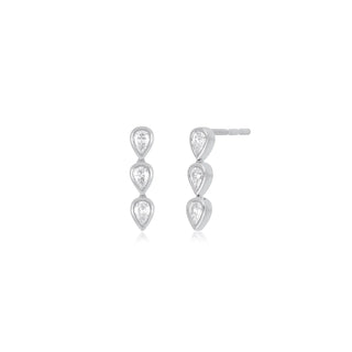 EF Collection Bezel Set Triple Diamond Pear Stud Earring