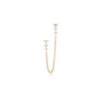 14k rose gold diamond double chain stud earring showcasing graduated diamonds connected by soft rose gold chains in a modern, feminine design