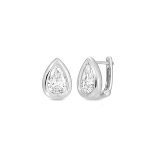 Ef Collection Bezel Set Pear Lab Diamond Huggie Earrings