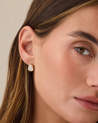Ef Collection Bezel Set Pear Lab Diamond Huggie Earrings