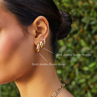 ef collection gold jumbo dome huggie earrings, GOLD earrings, hoop earrings, dome earrings, EF Collection earrings