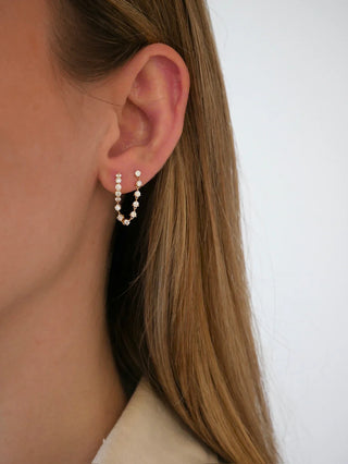 EF Collection Jumbo Diamond Mini Huggie and Prong Set Chain Stud Earring