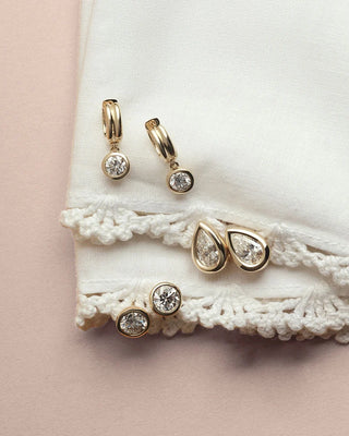 Ef Collection Bezel Set Pear Lab Diamond Huggie Earrings