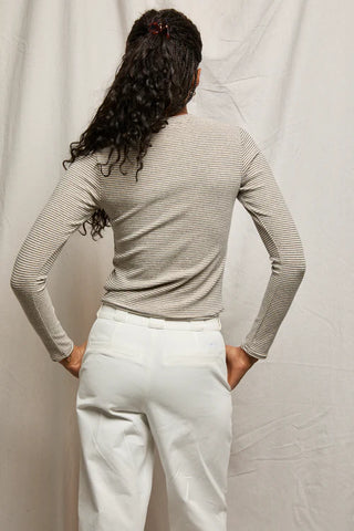 Perfect White Tee Emma Luxe Rib Long Sleeve Top Heather Grey/Black Stripe