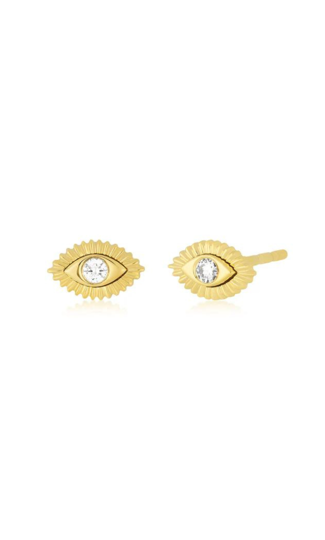 EF Collection 14k Single Gold and Diamond Evil Eye Protection Stud Earring, evil eye jewelry, ef collection earrings, gold earrings, evil eye earrings, stud earrings, single earrings