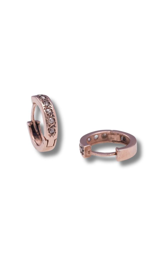 Kisufim Rose Cut Diamonds Huggie Hoop Earrings, rose gold earrings, rose gold hoop earrings, rose gold, Kisufim jewelry, hoop earrings, hoops, rose gold hoops