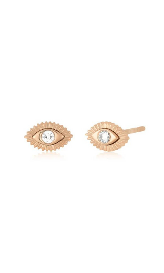 EF Collection 14k Single Gold and Diamond Evil Eye Protection Stud Earring, evil eye jewelry, ef collection earrings, gold earrings, evil eye earrings, stud earrings, single earrings