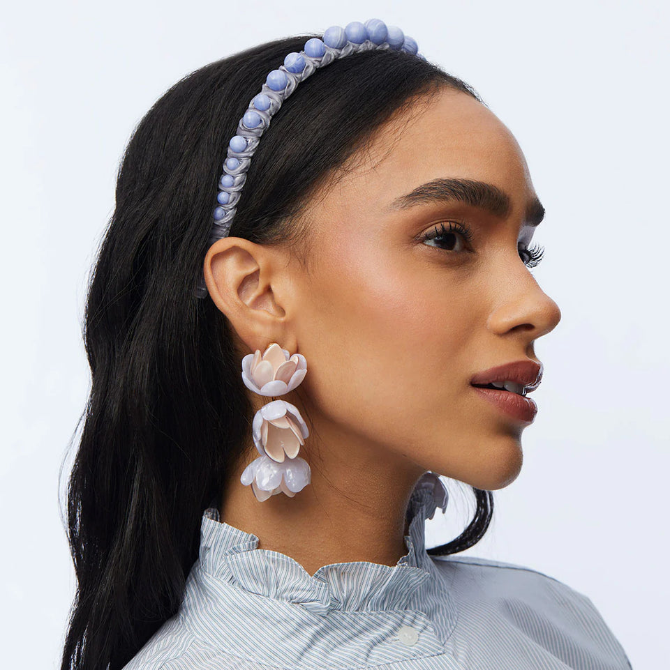 Lele Sadoughi Rose Graduated Bead Headband, lele Sadoughi headband, lele sadoughi blue lace headband, blue headband, lele sadoughi blue headband. hair accessories, headbands, hair clips