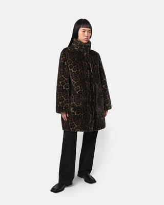 Apparis Blair Leopard Mid-Length Coat Dark Leopard