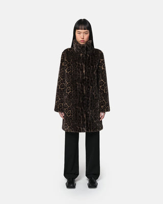 Apparis Blair Leopard Mid-Length Coat Dark Leopard